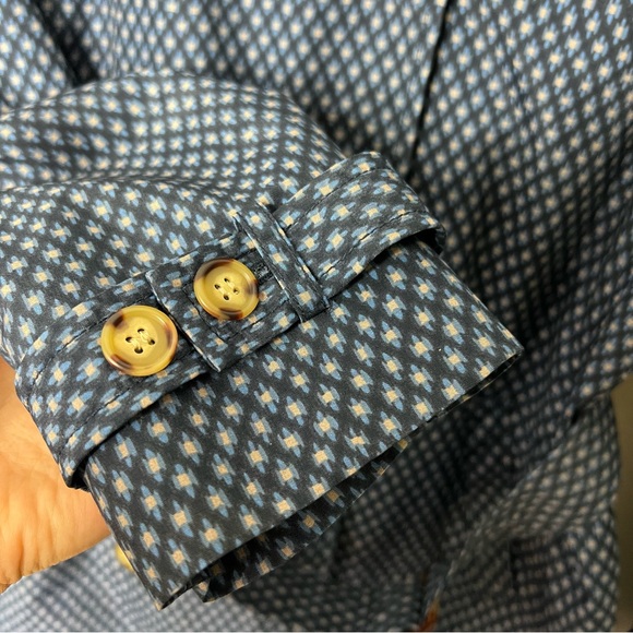 J. McLaughlin Geometric Belted Trench Coat Jacket Blue Button Front XL - Picture 7 of 12